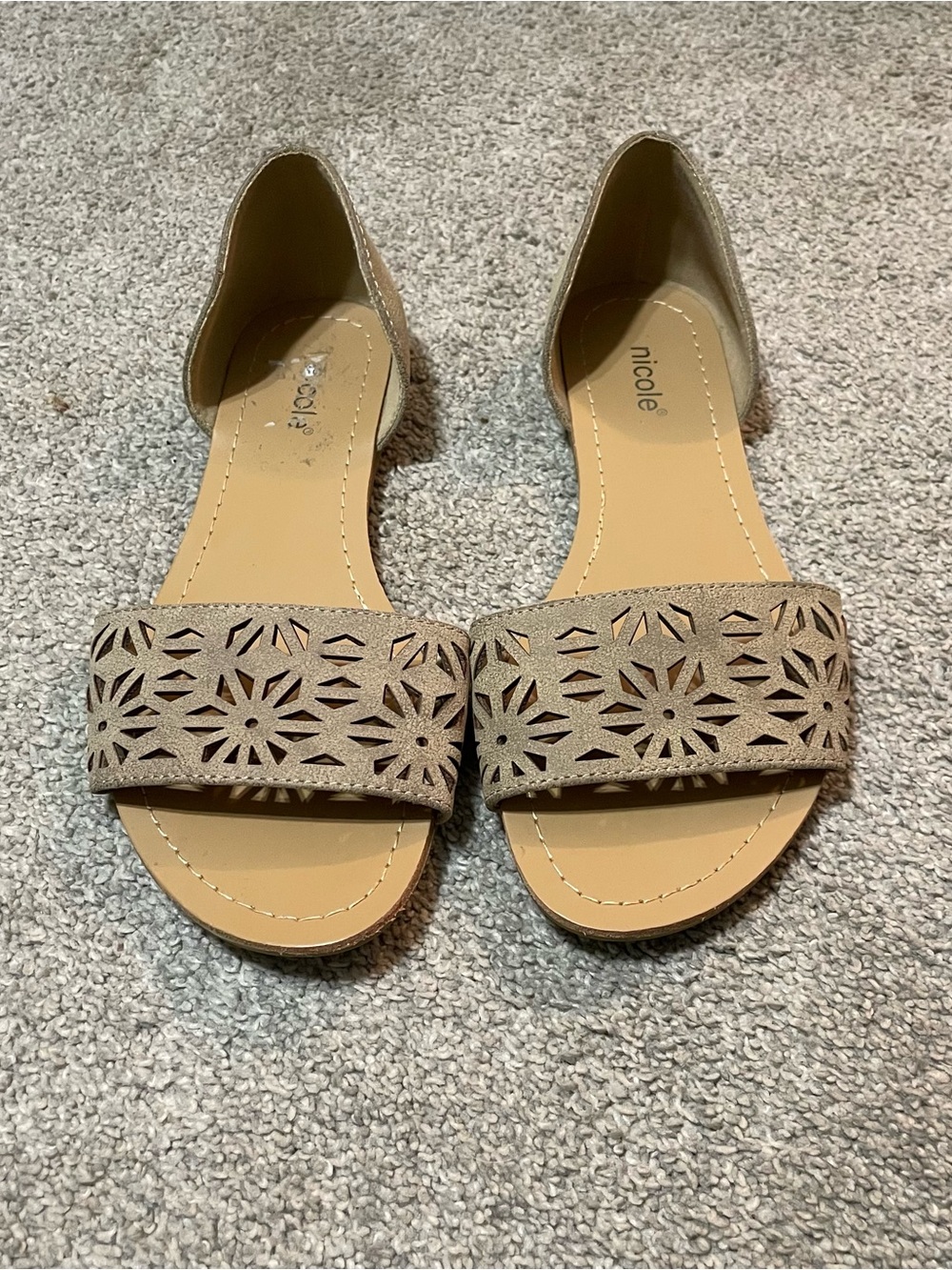 Nicole Beige Laser-Cut D'Orsay Sandals